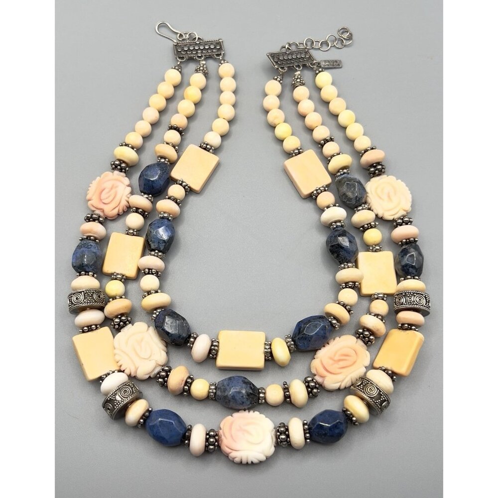 VTG PAIGE WALLACE For MARUSHKA Angel Skin Coral N Lapis Necklace With Sterling
